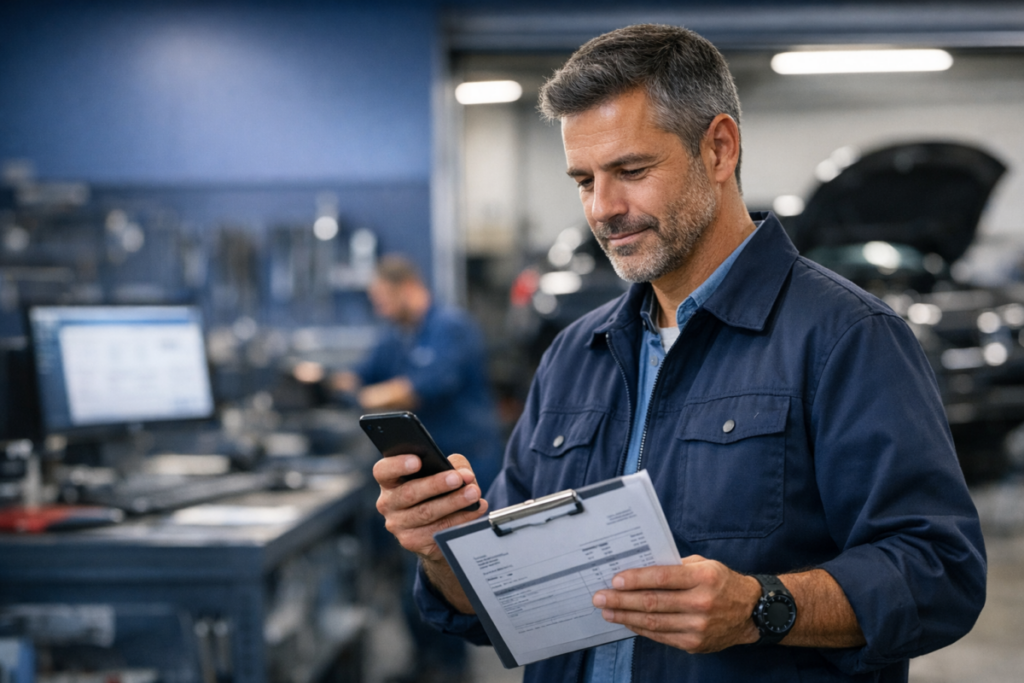 application mobile garage utilisée par un garagiste pour gérer son atelier depuis smartphone